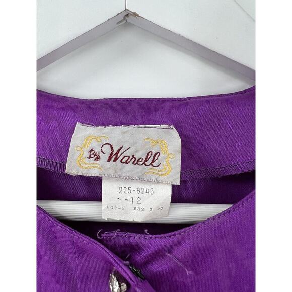 Warell Vintage Dress Womens 12 Purple Maxi Long Sleeves Satin Button Chest USA - Picture 9 of 16